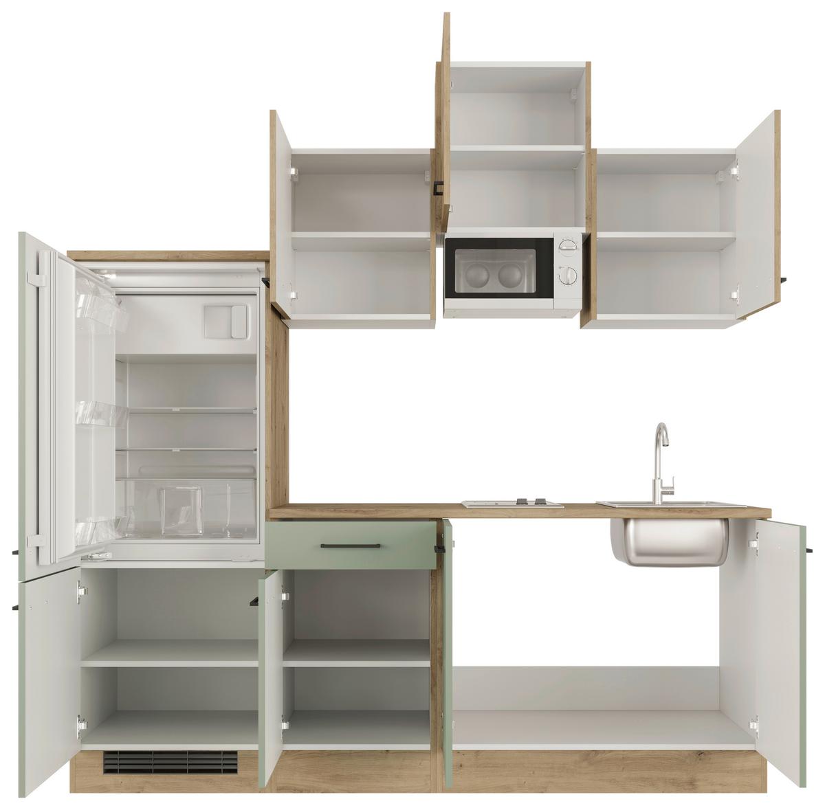 Küchenblock Cara Eiche Artisan/Grün B: 210 cm - Eiche Artisan/Grün, MODERN, Holzwerkstoff (210cm) - FlexWell