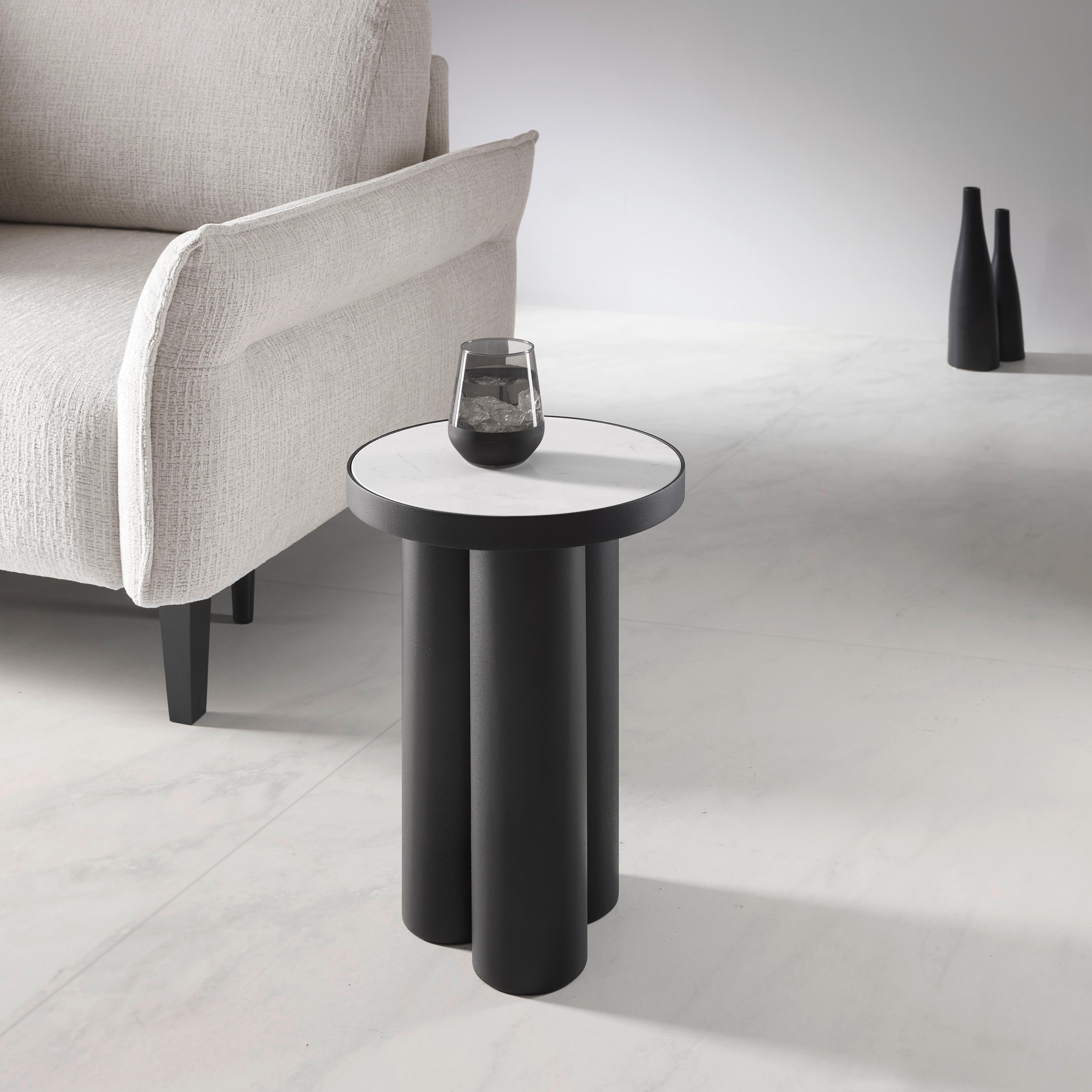 PRÍRUČNÝ STOLÍK LYON -TREND- - čierna/biela, Modern, kov/kameň (31/44cm) - Premium Living