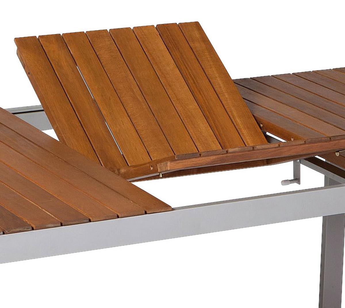 Gartentisch ausziehbar Nayos Akazie/Aluminium L: 150-200 cm - Silberfarben/Akaziefarben, ROMANTIK / LANDHAUS, Holz/Metall (150-200/90/74cm) - Gardenson