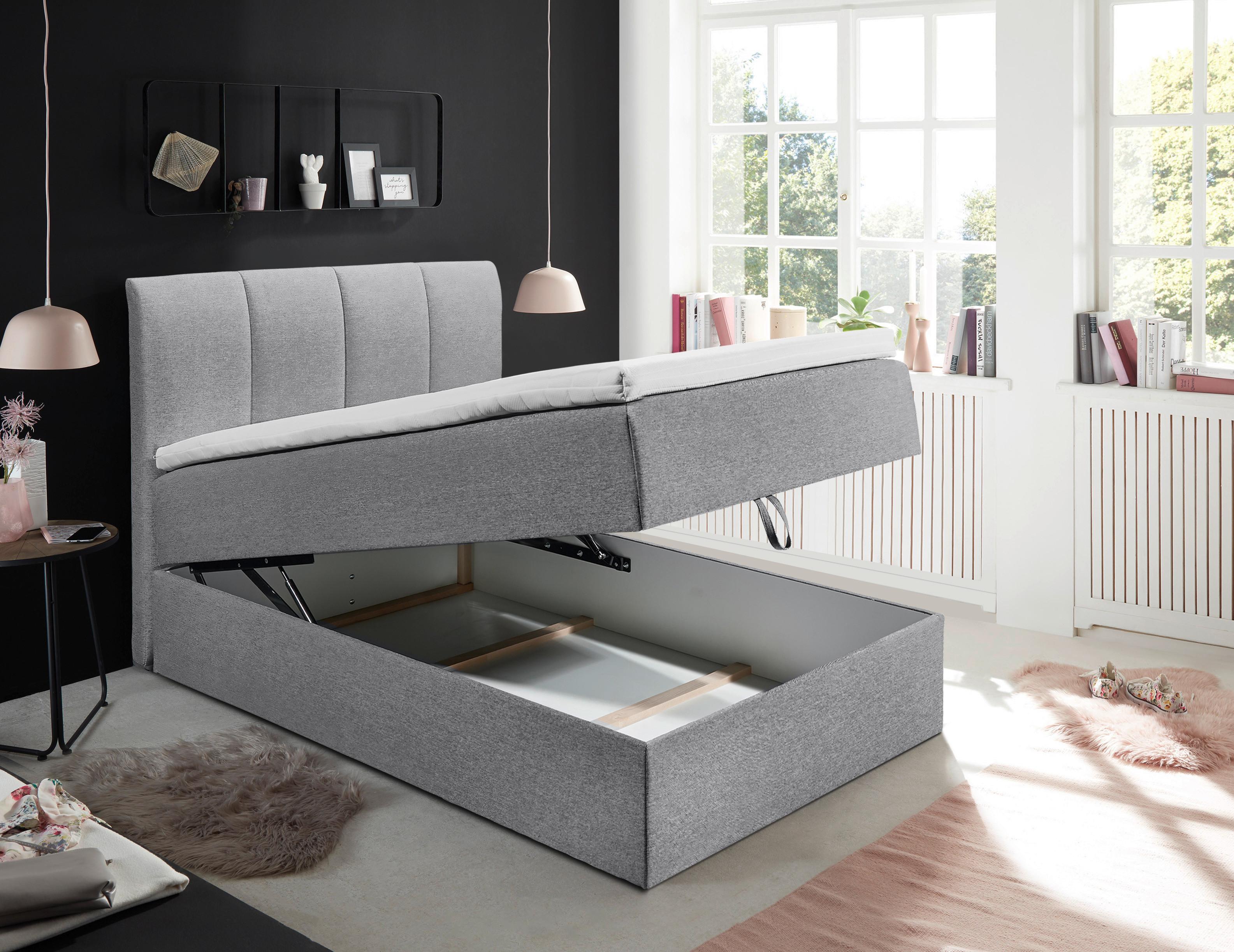 Boxspringbett mit Topper & Bettkasten 120x200 Granada - Schwarz/Grau, Basics, Textil (120/200cm) - MID.YOU