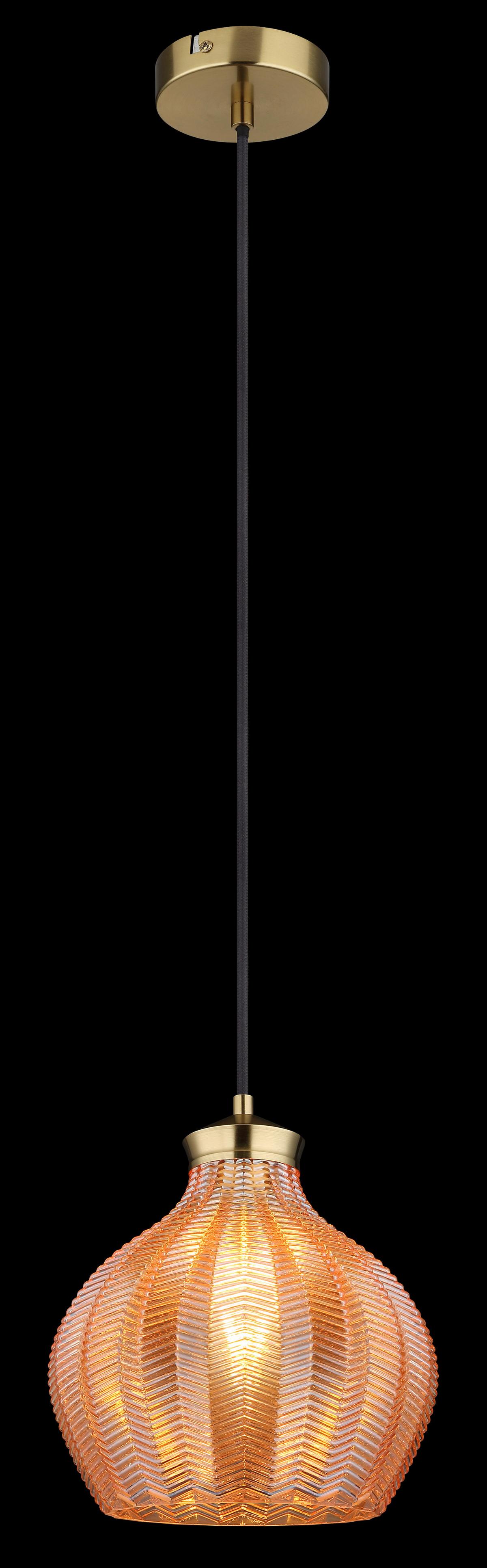 Hängeleuchte 15898h - Goldfarben/Schwarz, Basics, Glas/Textil (22/120cm) - Globo
