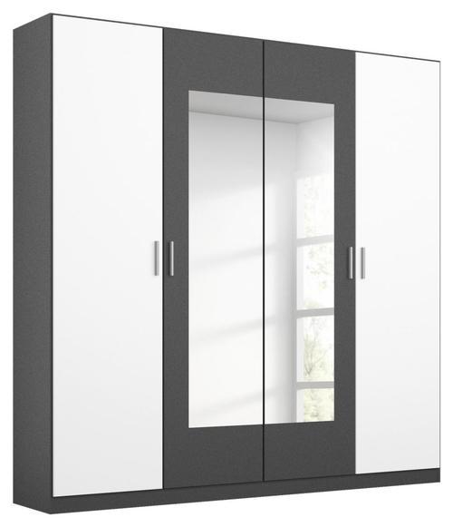 Drehtürenschrank Mit Spiegel 181cm Borneo, Grau/Weiß