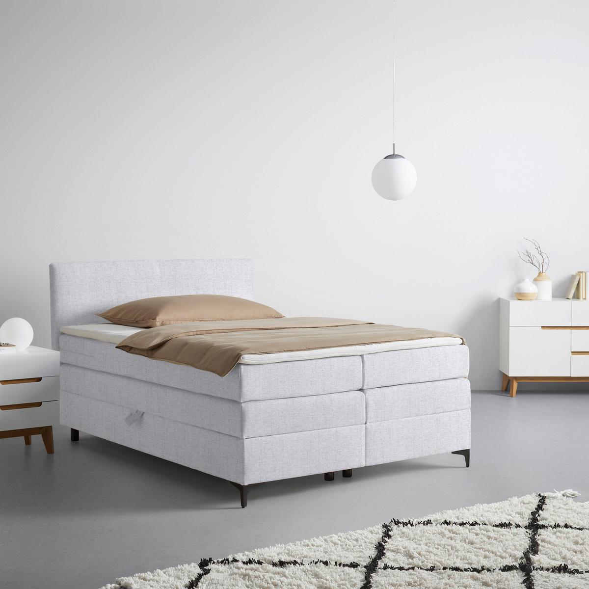 Boxspringová postel BARI 140/200, světle šedá - černá/světle šedá, Konvenční, kov/textil (140/200cm) - Mömax