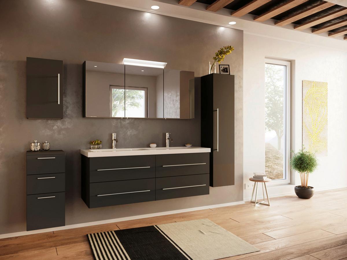 Spiegelschrank Graphitfarben B: 140 cm - Graphitfarben, MODERN, Glas/Holzwerkstoff (140/62/17cm) - MID.YOU