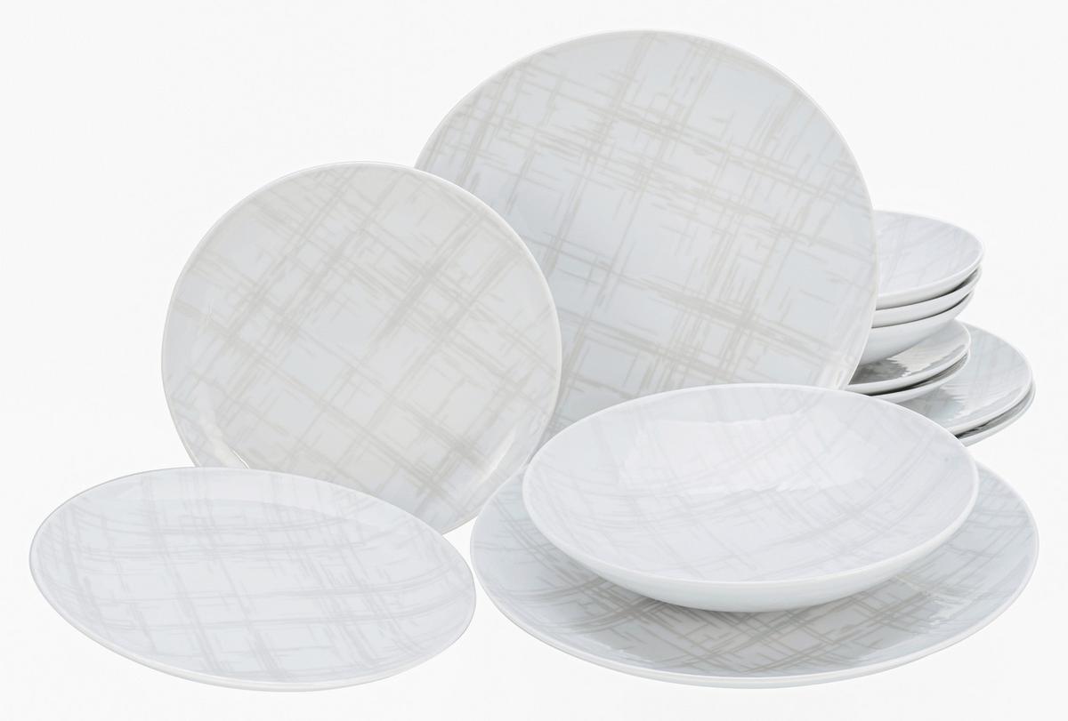Tafelservice Keramik 4 Personen Geschirr Set - Multicolor/Weiß, Basics, Keramik - Creatable