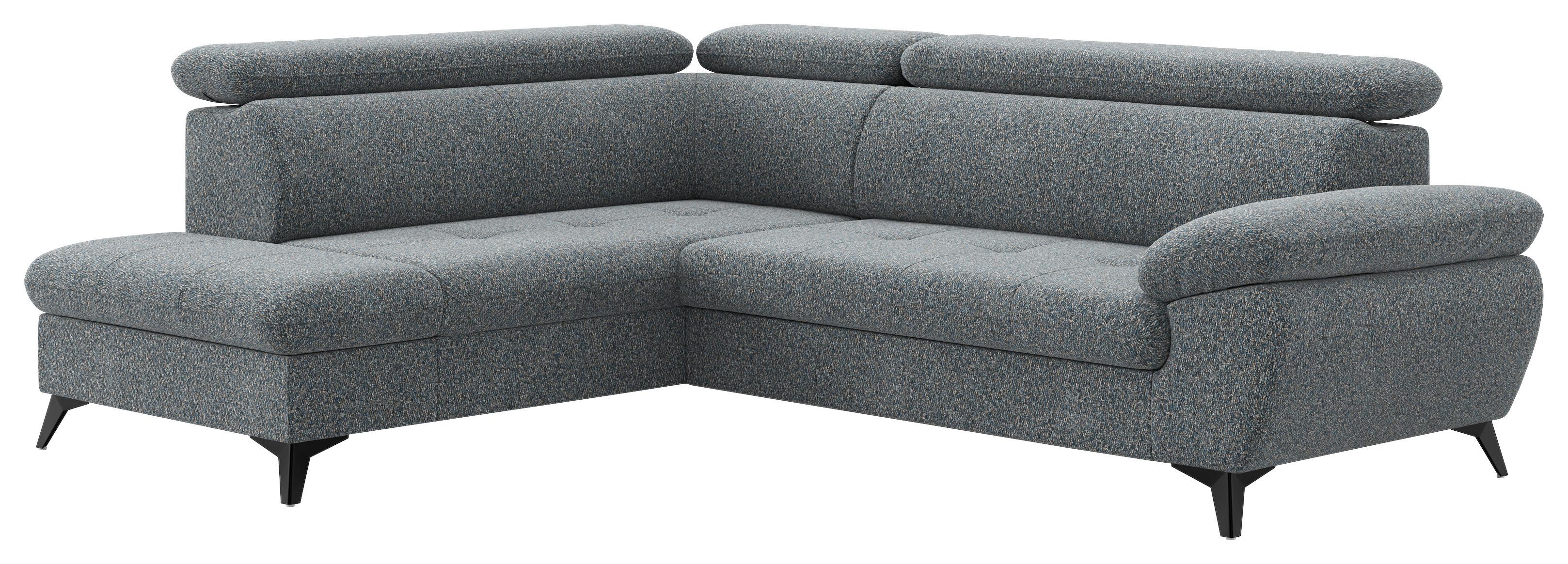 Ecksofa mit Bettfunktion Hudson, Chenille grau - Schwarz/Grau, KONVENTIONELL, Textil (207/256cm) - Sembella