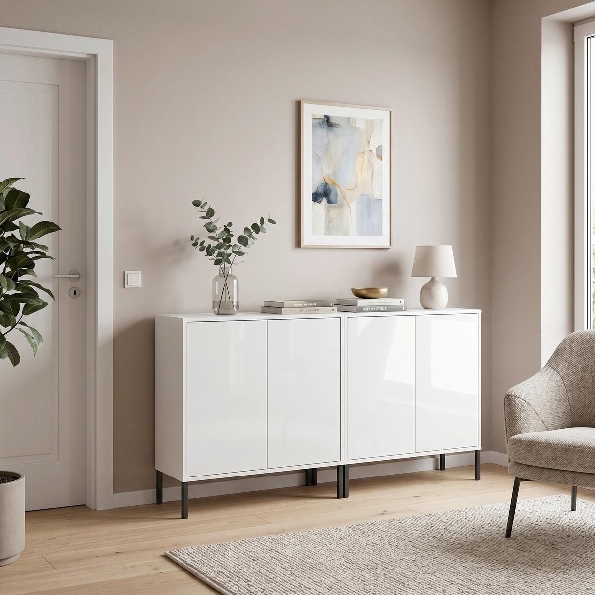 SIDEBOARD Mailand 2 B: 158 cm Weiß - Weiß Hochglanz/Anthrazit, MODERN, Holzwerkstoff (158/86/33cm) - MID.YOU