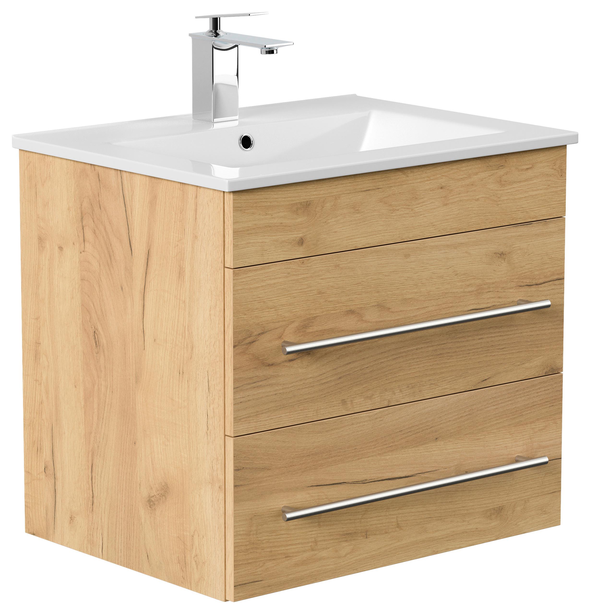 Waschtischkombi Apollo Eichefarben B: 61,5 cm - Eichefarben/Weiß, Basics, Keramik/Holzwerkstoff (61,5/56/46,5cm) - MID.YOU