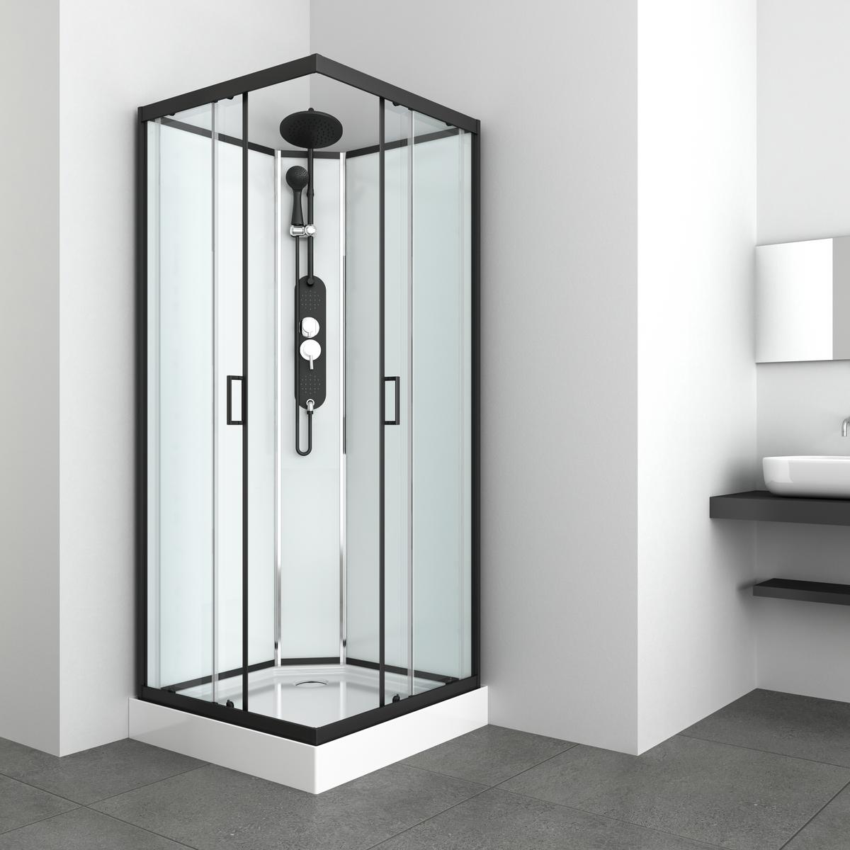 Duschkabine Epic 2 Komplett- Set Eckeinstieg - Schwarz, MODERN, Glas/Metall (90/90/235cm) - Sanotechnik