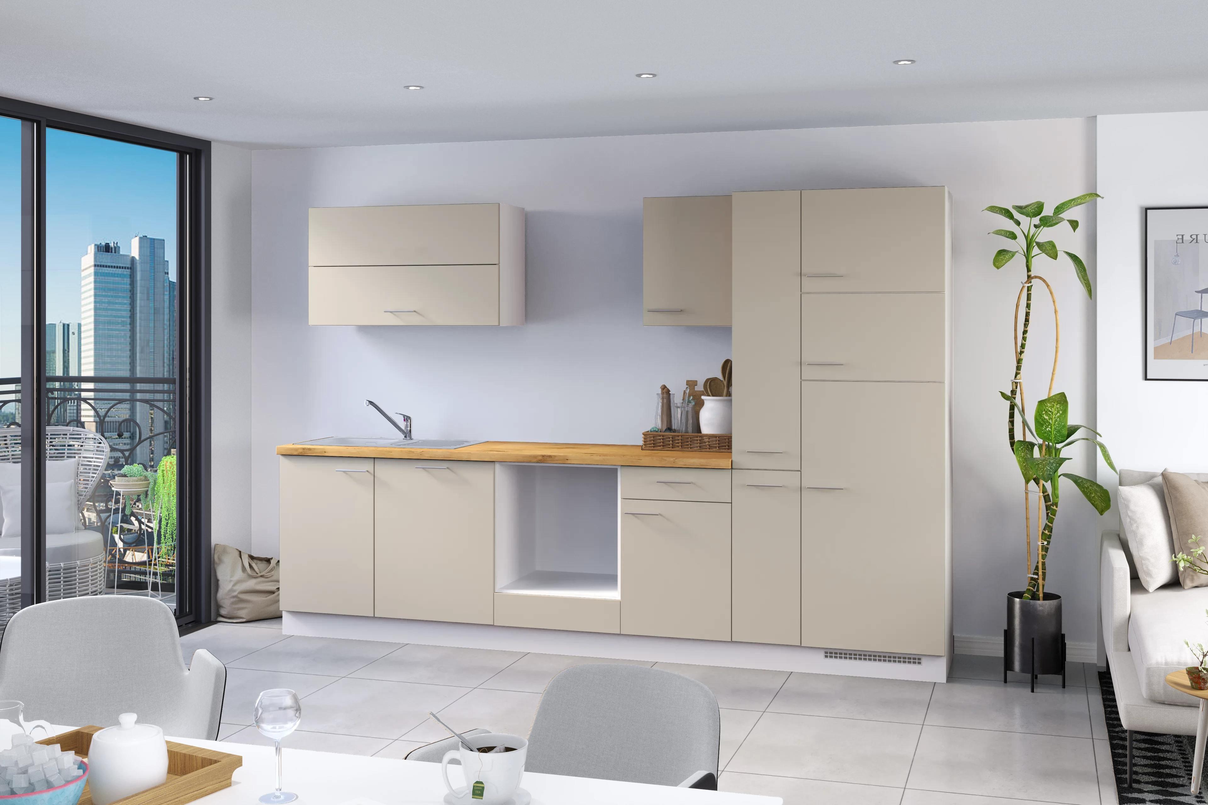 Küchenzeile Ip1200 ohne Geräte 310 cm Kieselgrau - Eichefarben/Creme, Basics, Holzwerkstoff (310cm) - Impuls