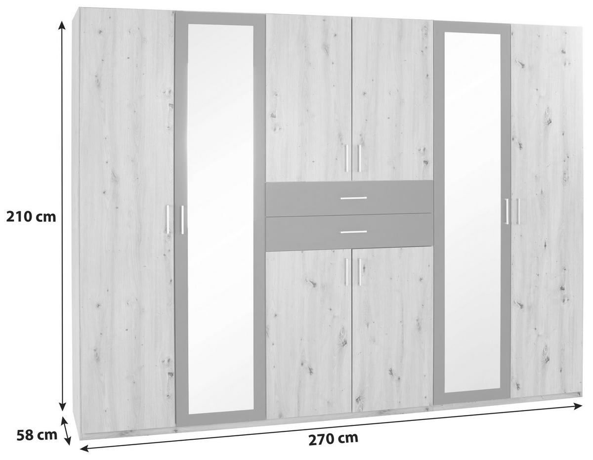 Nyílóajtós Szekrény Diver  270/210 Cm - grafitszürke/tölgyfa, Konventionell, faalapú anyag (270/210/58cm)