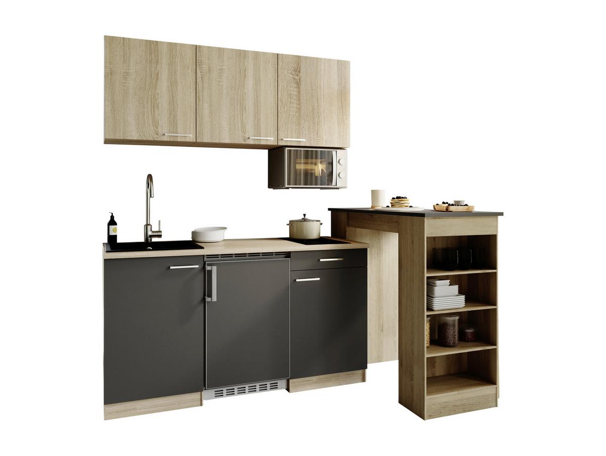 MINIKÜCHE Grau/Eichefarben B: 150cm - Eichefarben/Grau, Design, Holzwerkstoff (150cm) - Respekta