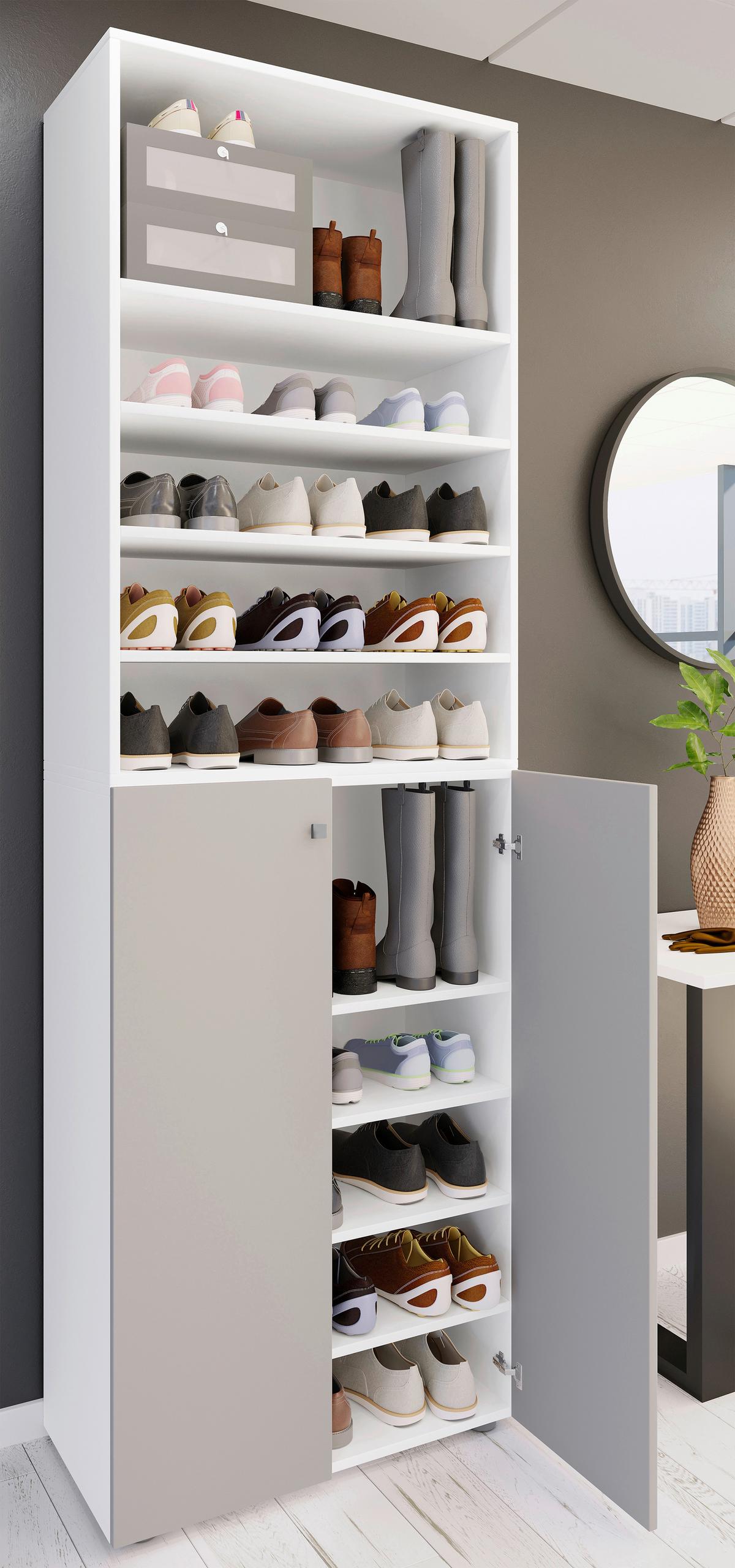 Schuhschrank Lona Grau Weiß - Schwarz/Weiß, Design, Holzwerkstoff (70/220/40cm) - MID.YOU