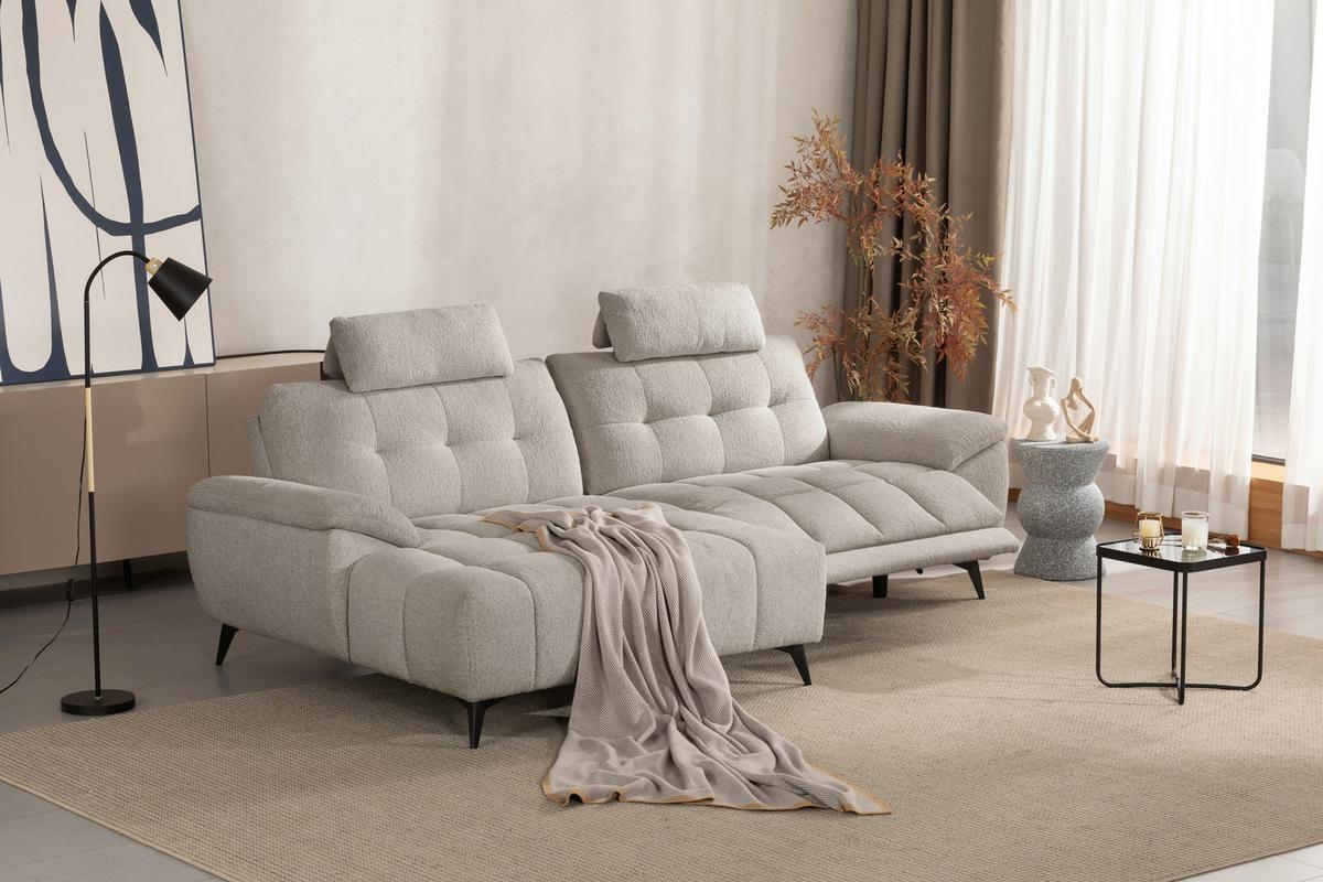 Sedací souprava VENICE, levá, bílá, elektrické nastavení noh - bílá/černá, Moderní, kov/dřevo (156/268cm) - Premium Living
