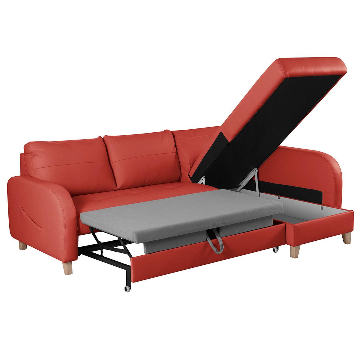 Ecksofa Compact Rot B: 227x168 cm - Buchefarben/Rot, Design, Leder/Textil (227/168cm) - Livetastic