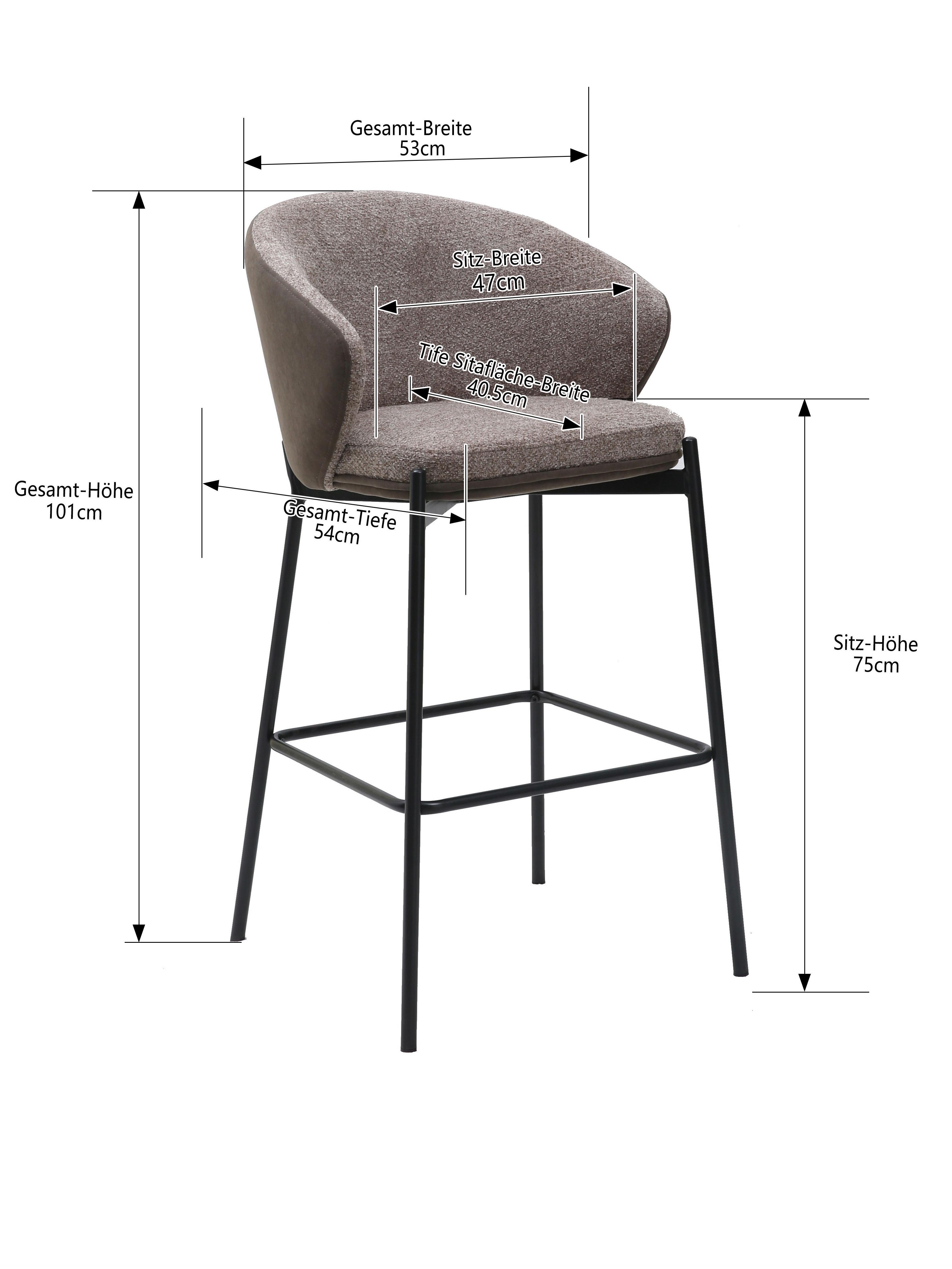 Barhocker Corey Samt Grau B: 53,5 cm - Schwarz/Grau, MODERN, Textil/Metall (53,5/101/54cm) - MID.YOU