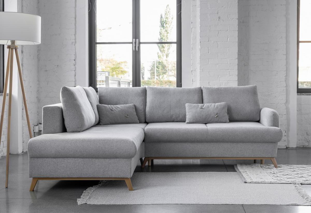 Ecksofa Scanddic Lagom Hellgrau S: 202x242 cm - Hellgrau/Naturfarben, Textil (202/242cm) - MID.YOU