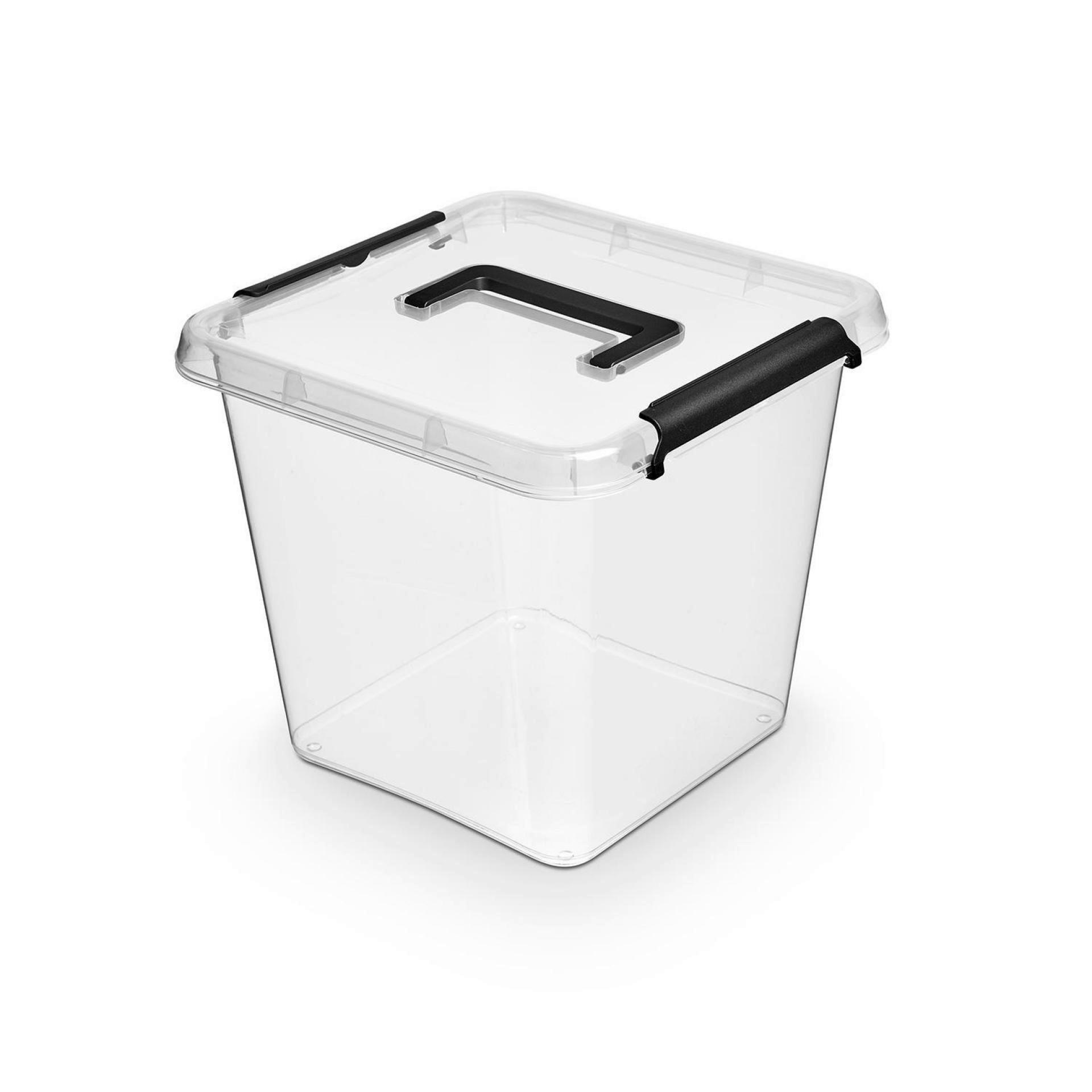 Aufbewahrungsbox mit Deckel Mila 13l, 29,5x29,5x26,5 cm - Transparent/Schwarz, KONVENTIONELL, Kunststoff (29,5/29,5/26,5cm) - Homezone