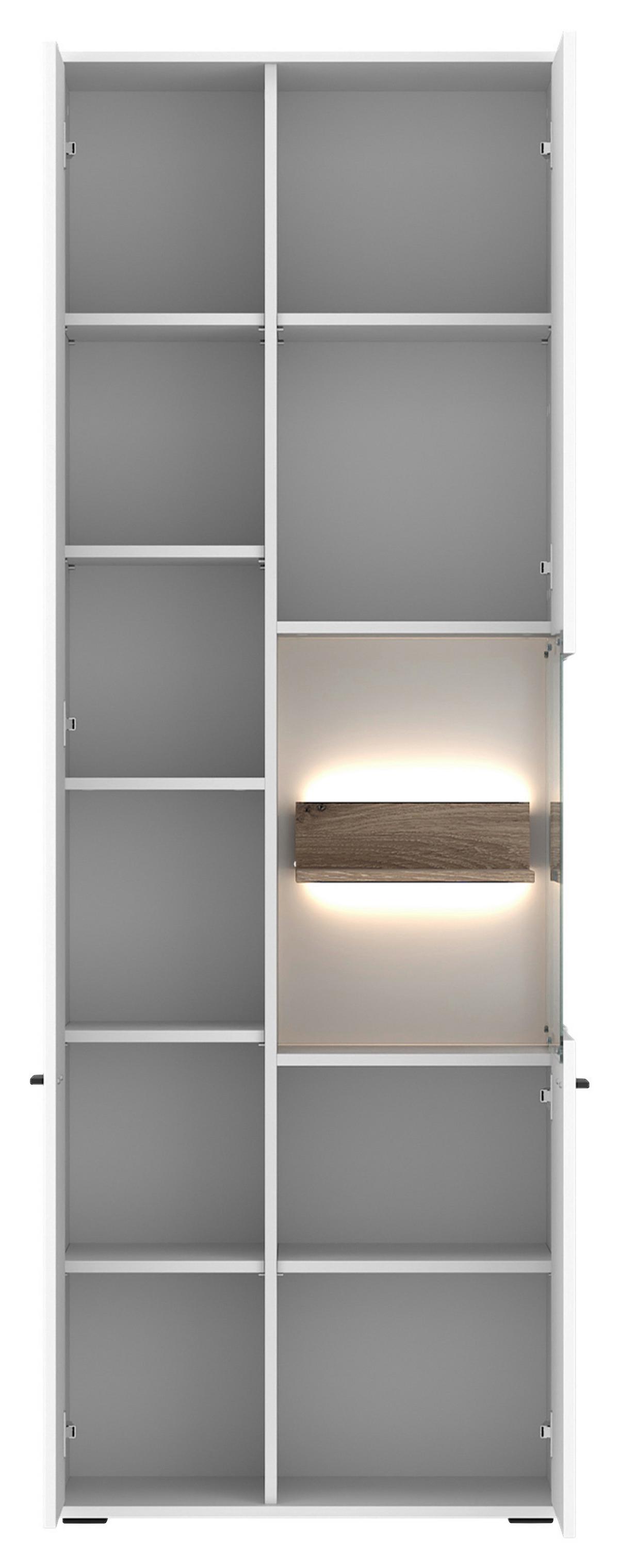 Vitrine Cotia New Weiß/Eichefarben B: 70 cm - Eichefarben/Schwarz, MODERN, Glas/Holzwerkstoff (70/192,7/37cm)