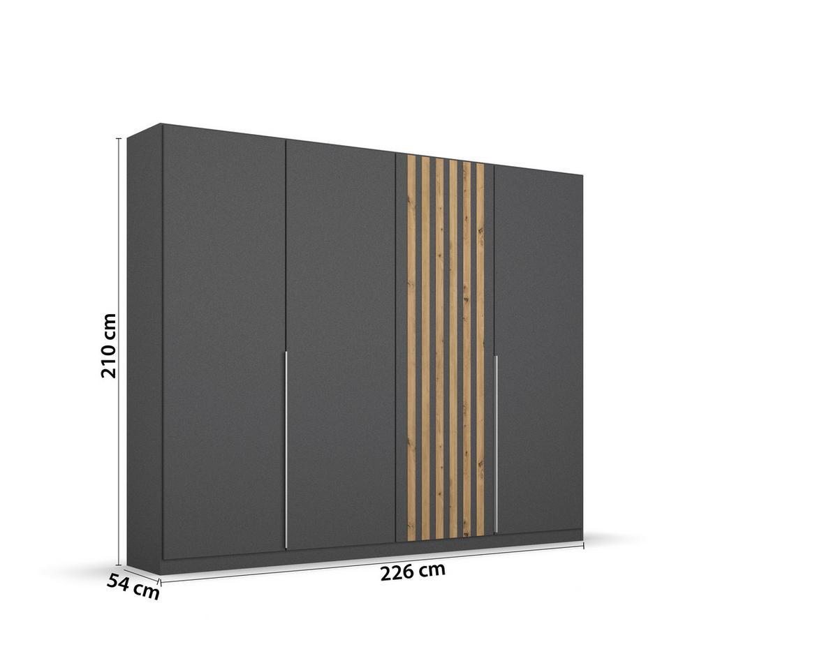 Drehtürenschrank 225 Cm Lamella Grau/eiche Dekor - Eiche Artisan/Grau, MODERN, Holzwerkstoff (226/210/54cm) - Rauch Möbel