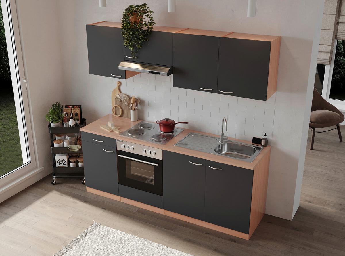 Küchenblock Gerda Küchenblock 210 cm - Buchefarben/Grau, Basics, Holzwerkstoff (210cm) - Respekta