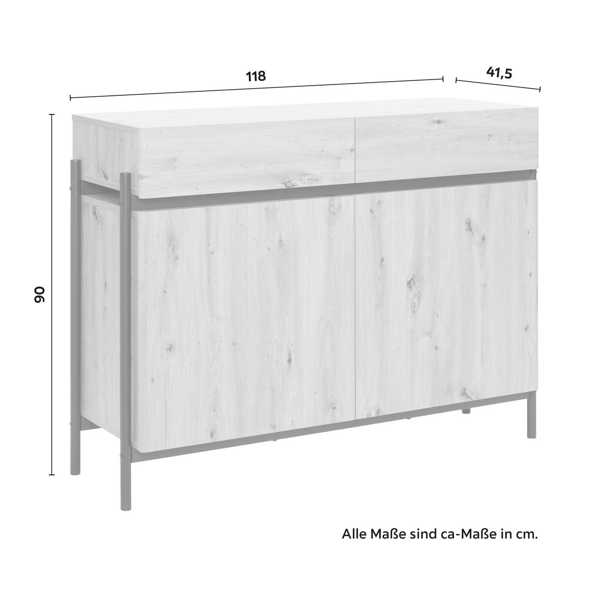 Široká komoda JASMINA farby dubu - čierna/farba duba, Modern, kov/drevo (118/90/41,5cm) - Bessagi Home