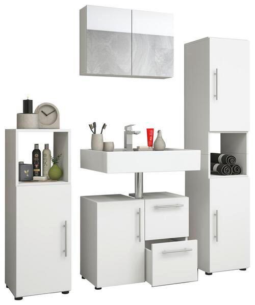 Badmöbel-Set 4- -Teilig. Flandu B: 123 cm Weiß - Weiß, KONVENTIONELL, Holzwerkstoff (120cm) - MID.YOU