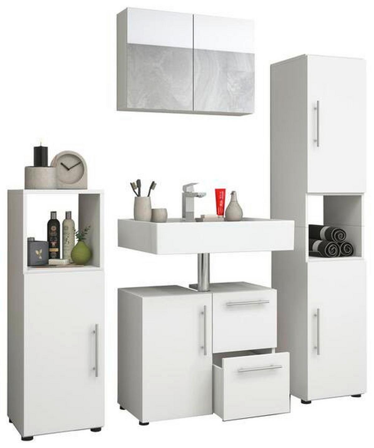 Badmöbel-Set 4- -Teilig. Flandu B: 123 cm Weiß - Weiß, KONVENTIONELL, Holzwerkstoff (120cm) - MID.YOU