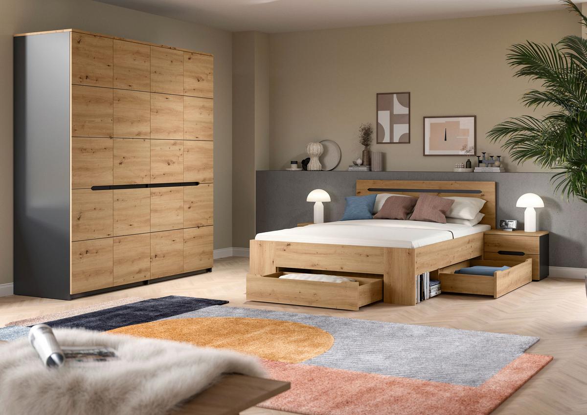 Schlafzimmer Canu Grau /Eiche Artisan Dekor 4--Teilig - Eiche Artisan/Grau, MODERN, Holzwerkstoff - MID.YOU
