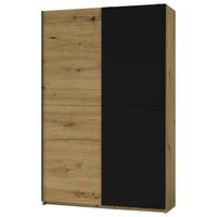 Schwebetürenschrank 125 cm Starter, Eiche Dekor/ Schwarz - Eichefarben/Schwarz, Basics, Holzwerkstoff (125/195,5/38cm) - P & B