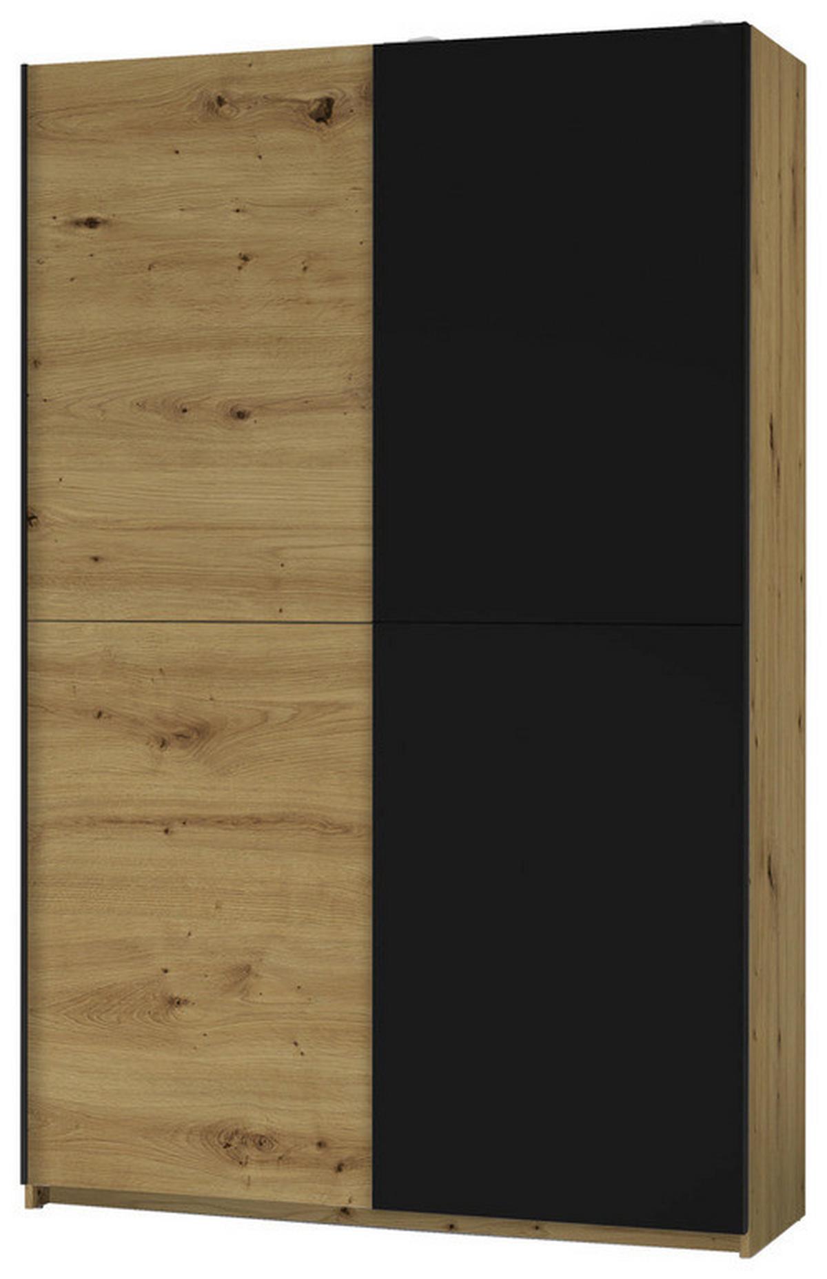 Schwebetürenschrank 125 cm Starter, Eiche Dekor/ Schwarz - Eichefarben/Schwarz, Basics, Holzwerkstoff (125/195,5/38cm) - P & B