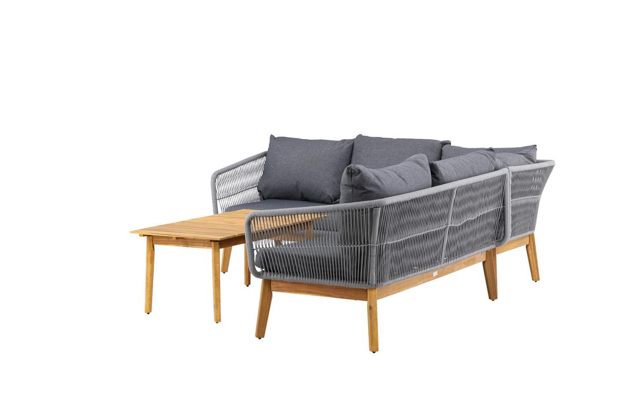 Loungegarnitur Chania - Dunkelgrau/Grau, KONVENTIONELL, Holz/Kunststoff (210/160cm) - Gardenson