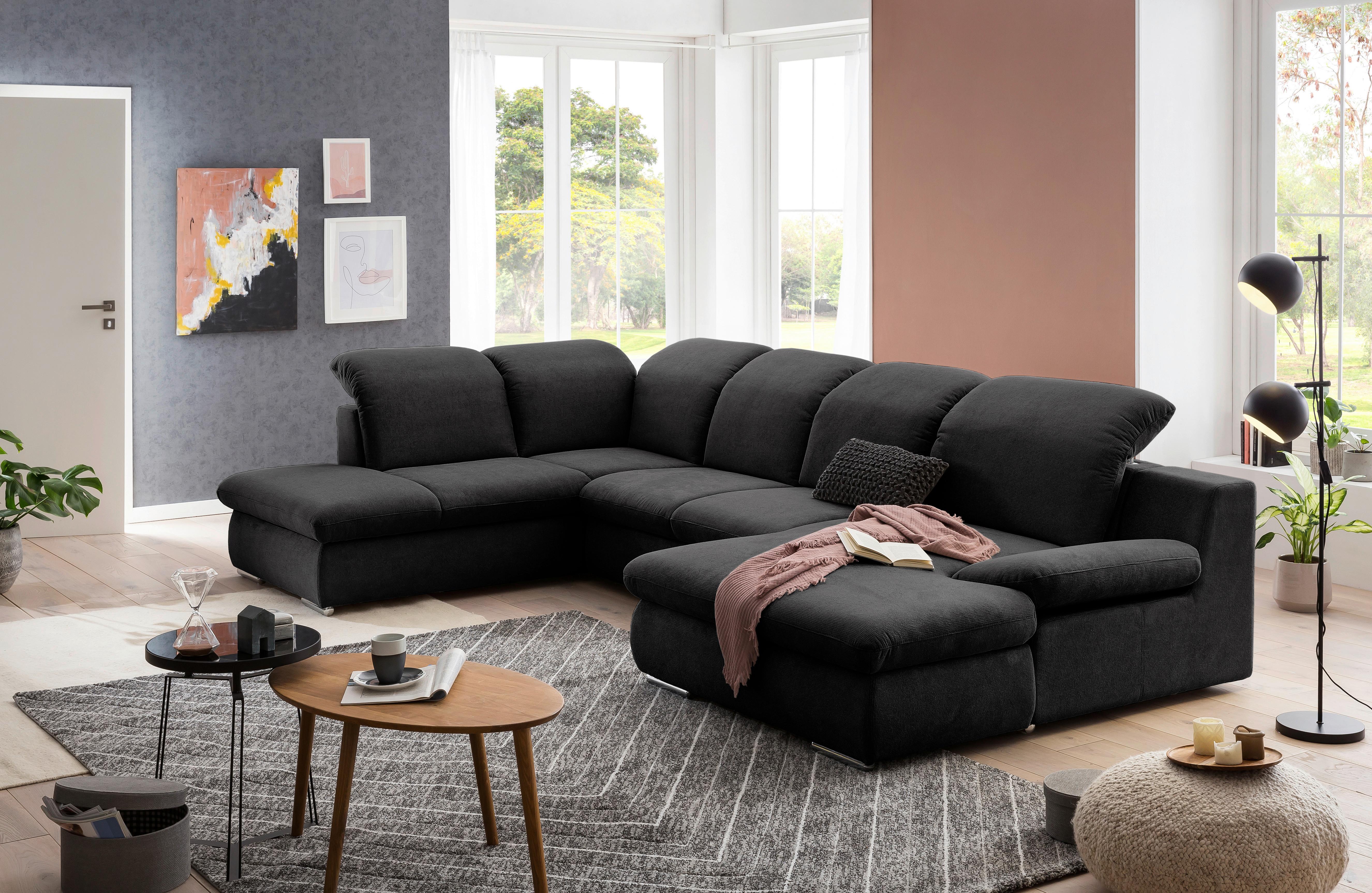 Wohnlandschaft Isona Schwarz Chenille - Chromfarben/Schwarz, Design, Textil (212/353/165cm) - Livetastic