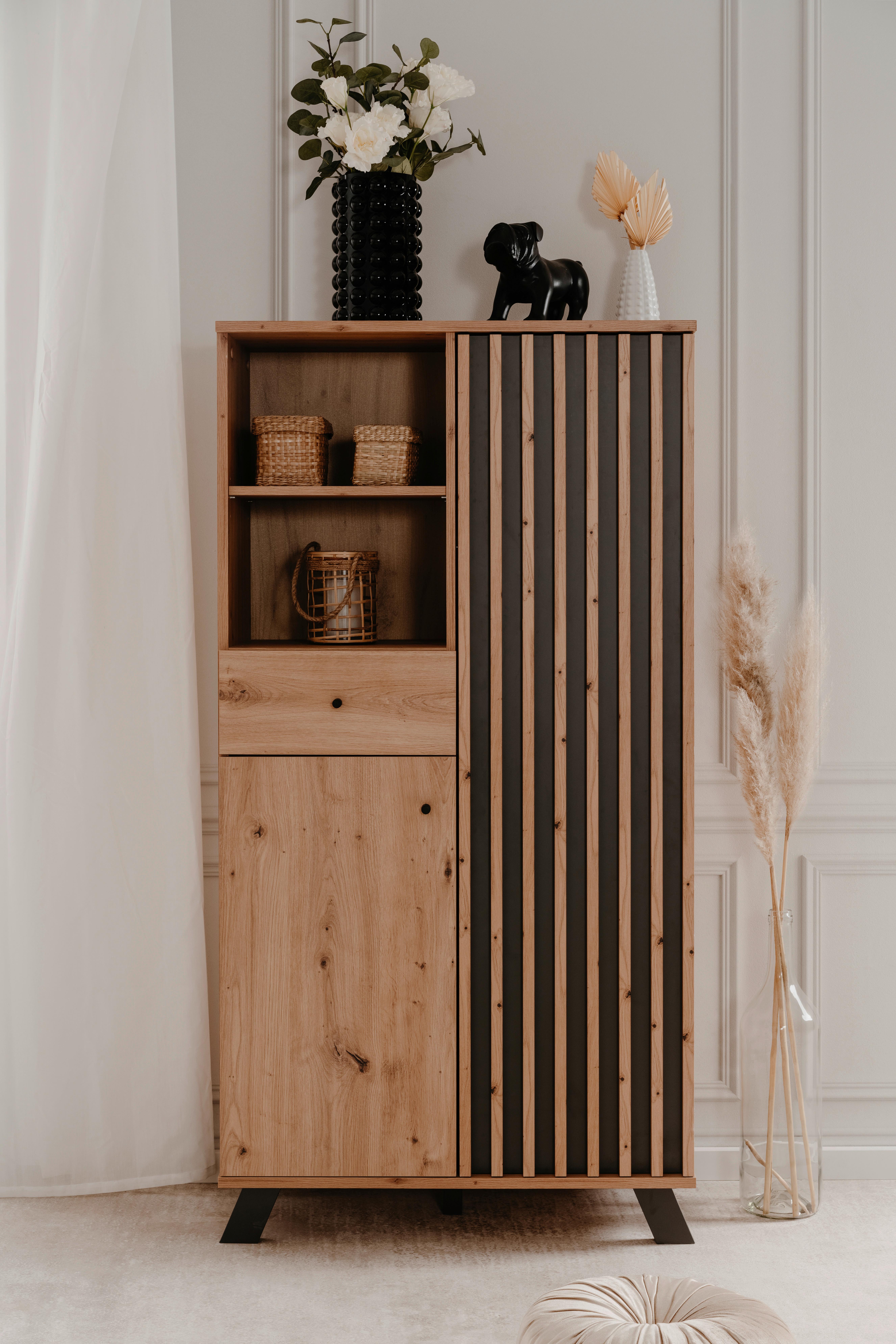 Highboard 80cm Medan 53a Eiche Artisan Dekor - Anthrazit/Eiche Artisan, Design, Holzwerkstoff (80/156/40cm) - MID.YOU