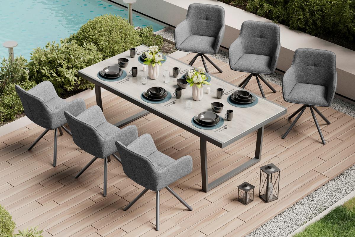 Gartentisch Sylt - Weiß/Naturfarben, MODERN, Kunststoff/Metall (220-330/75/100cm) - Beldano