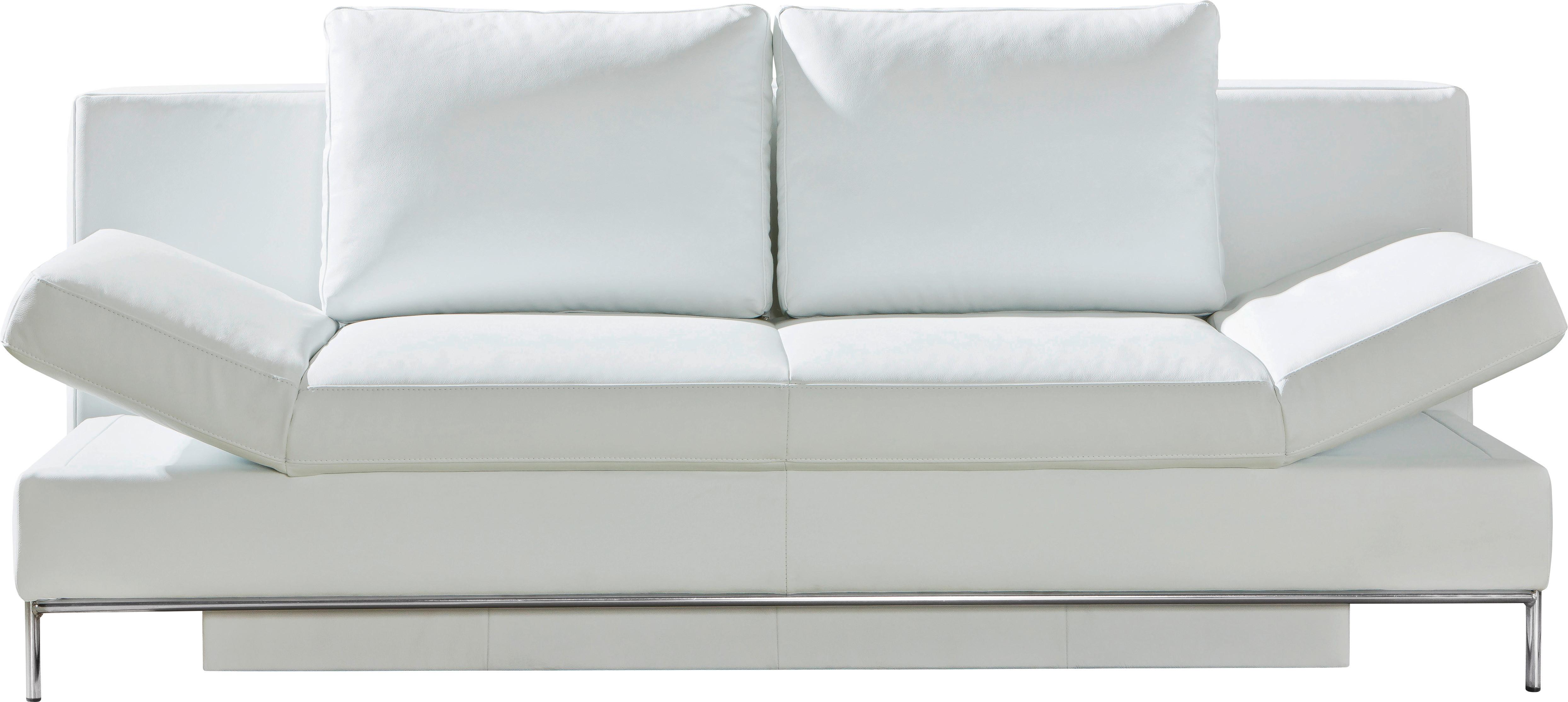 3-Sitzer-Sofa Mit Schlaffunktion und Bettkasten Occa Weiß Leder - Chromfarben/Weiß, Design, Leder (203/83/54cm) - Livetastic