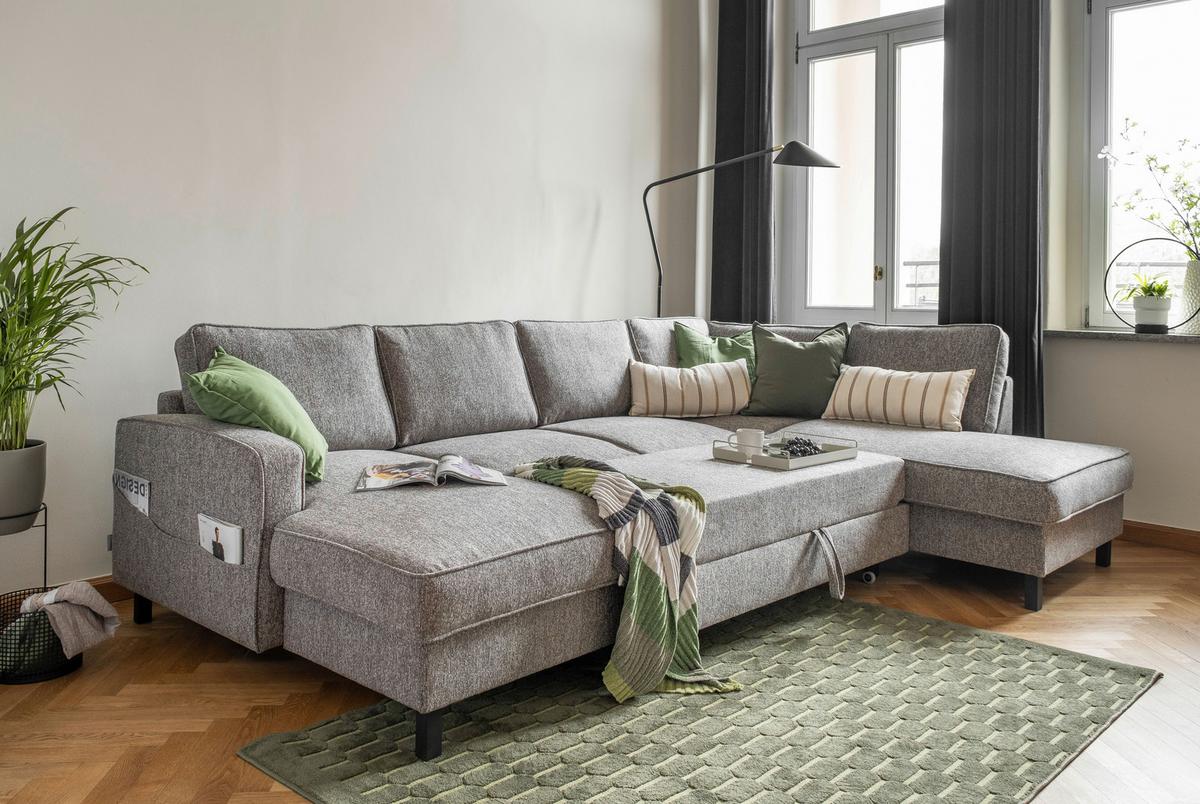 Wohnlandschaft Molly Grau U: 148x298x198 cm - Schwarz/Grau, Textil (148/298/198cm) - MID.YOU