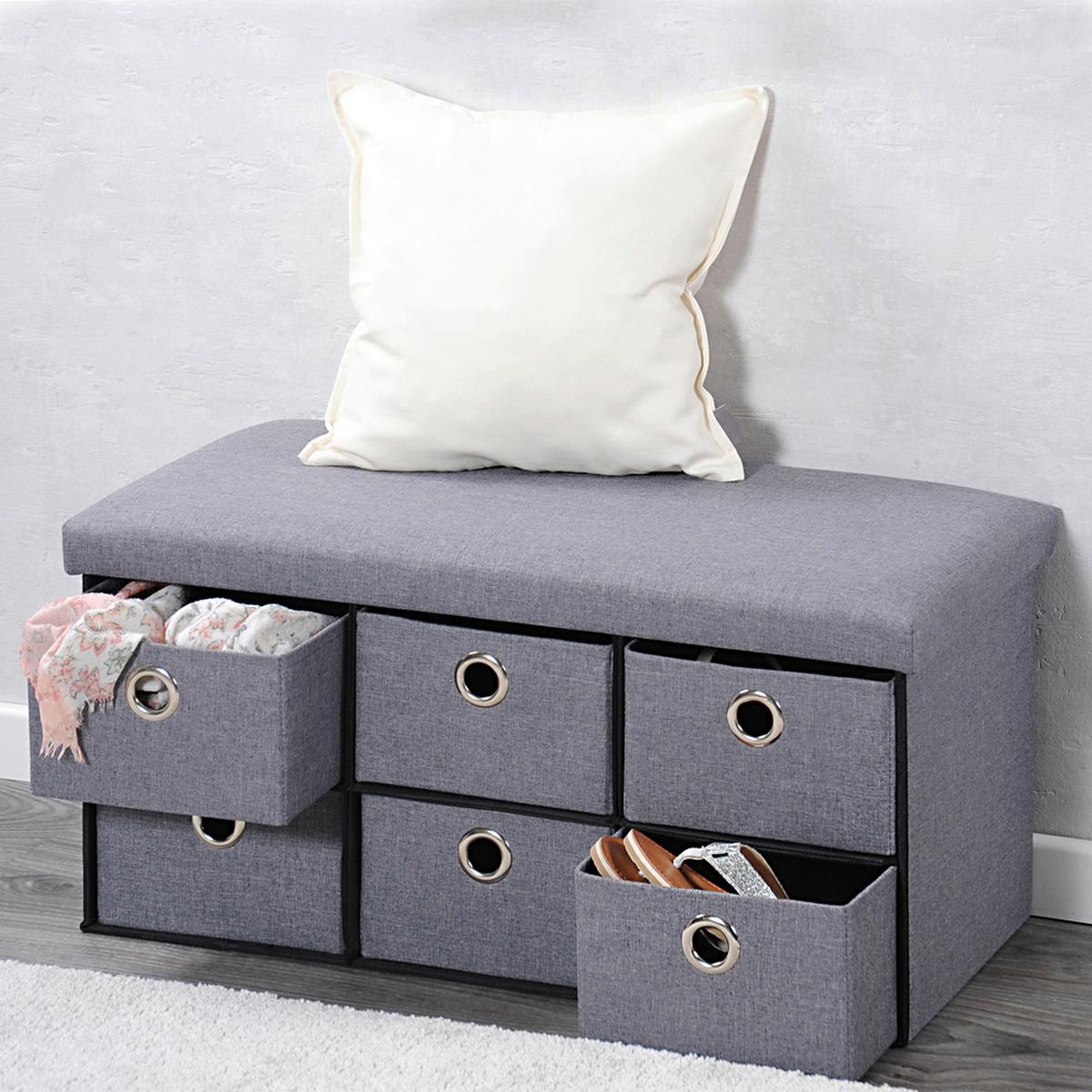 Garderobenbank Grau Mit Aufbewahrungsboxen, B: 76 Cm - Grau, Basics, Holzwerkstoff/Kunststoff (76/38/38cm) - Kesper