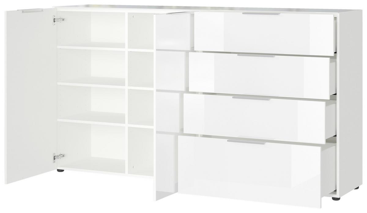 Sideboard mit Glasfronten B: 184 cm Gw-Oakland, Weiß - Schwarz/Weiß, KONVENTIONELL, Glas/Holzwerkstoff (184/102/42cm) - Germania