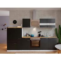 Küchenzeile Economy m. Geräten 300 cm Schwarz/Nussbaum Dekor - Nussbaumfarben/Schwarz, Basics, Holzwerkstoff (300cm) - Respekta