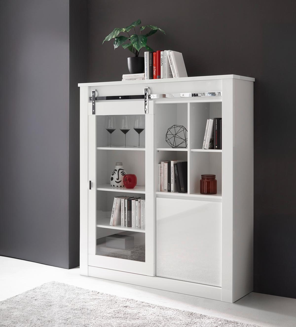 VITRINE Daytona Weiß HG B: 133cm - Weiß Hochglanz/Weiß, Design, Holzwerkstoff (133/152/38cm) - Livetastic