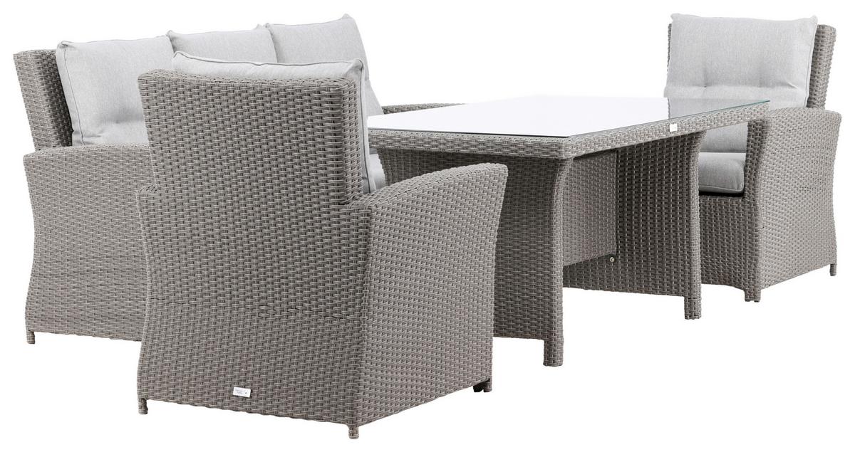 Loungegarnitur 4-Tlg Brentwood aus Kunststoff/Glas mit Kissen - Grau, KONVENTIONELL, Glas/Kunststoff - Gardenson