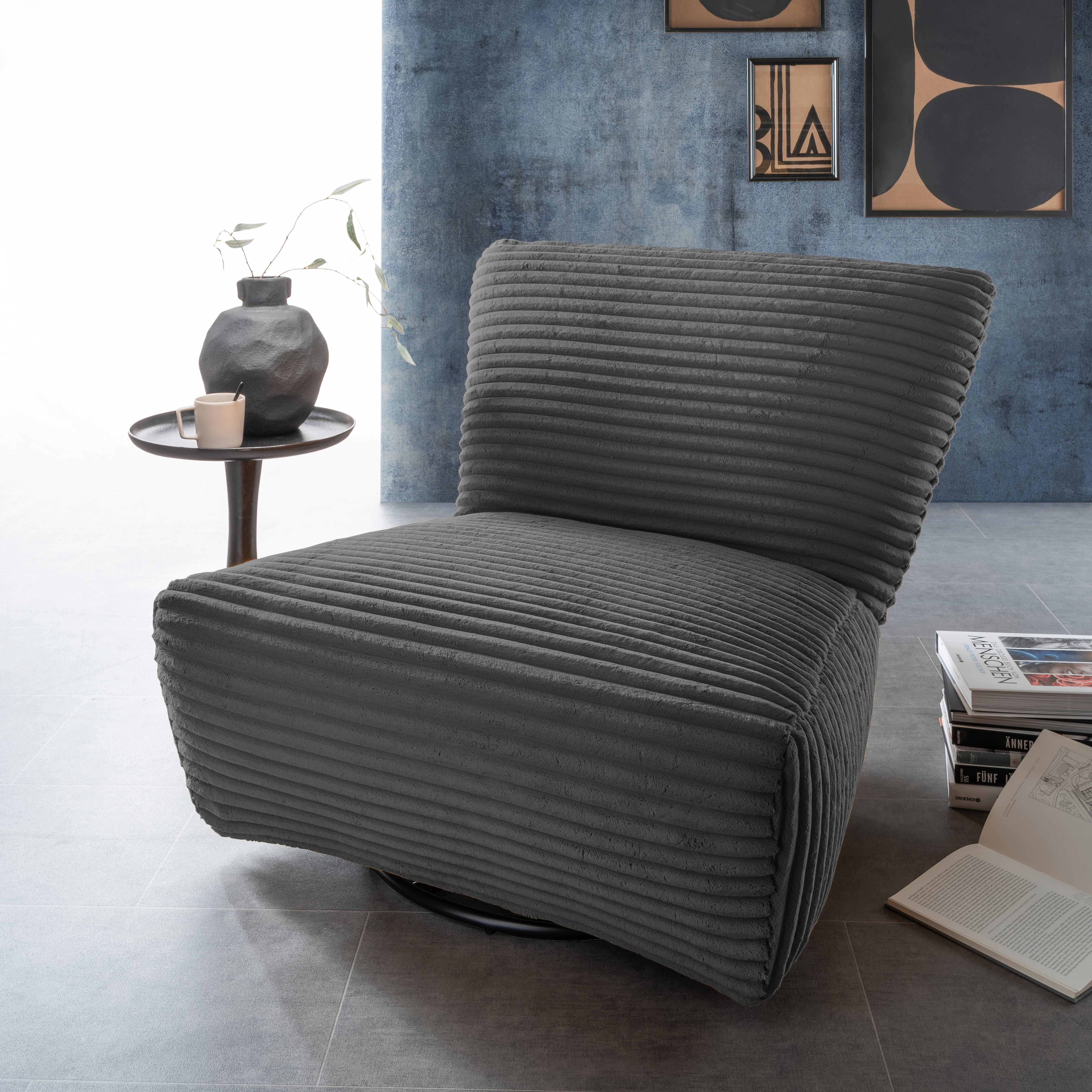 XXL-Sessel Cremallo Anthrazit 360° drehbar, B: 95 cm - Anthrazit/Schwarz, Trend, Textil (95/77/94cm) - Livetastic
