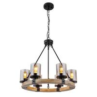 Hängeleuchte 15555-6h - Dunkelbraun/Schwarz, Natur, Glas/Holz (59/98cm) - Globo