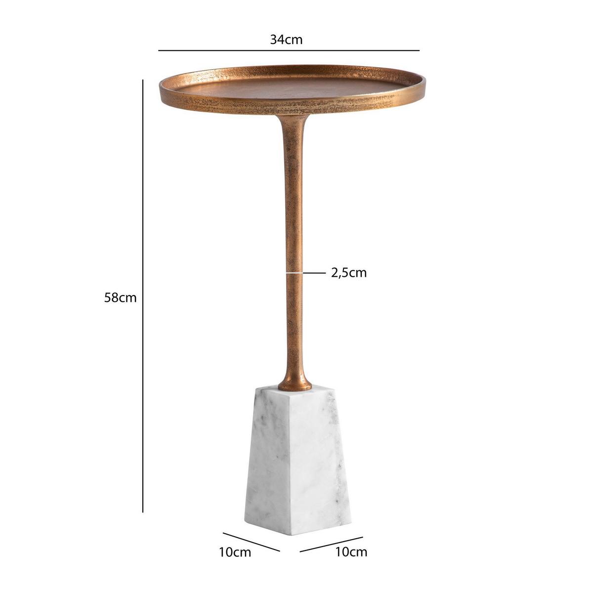Beistelltisch Weiß, Goldfarben L: 34 cm - Goldfarben/Weiß, Design, Stein/Metall (34/34/58cm) - Livetastic