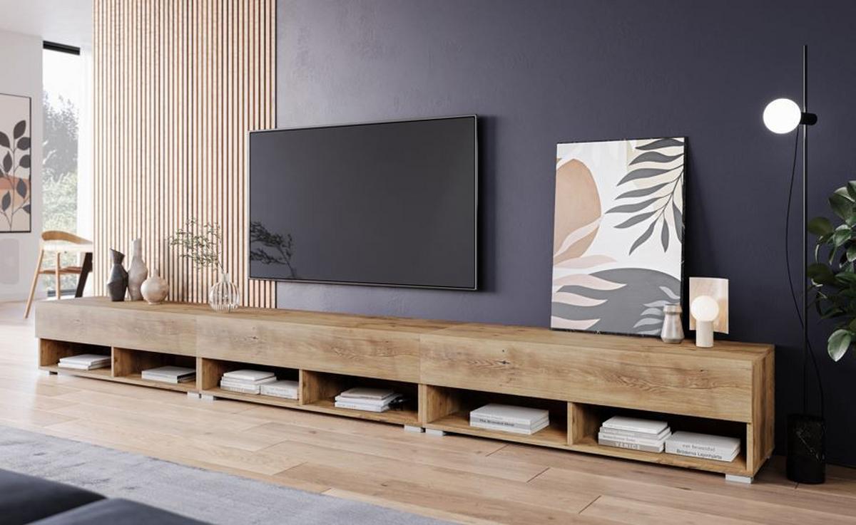 TV-Lowboard B: 300 cm Kastanienfarben - Kastanienfarben/Weiß Hochglanz, LIFESTYLE, Holzwerkstoff (300/30/31cm) - P & B