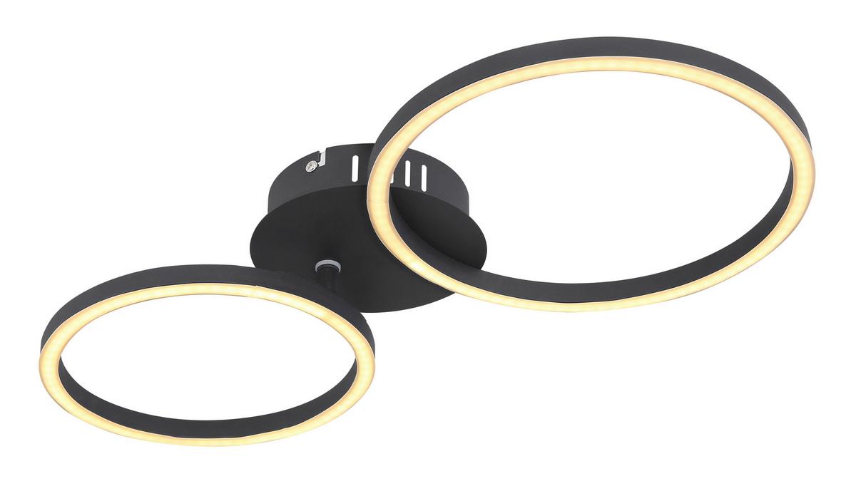 Led-deckenleuchte Kendy L: 49 Cm - Opal/Schwarz, Basics, Kunststoff/Metall (49/25/7,2cm) - Globo