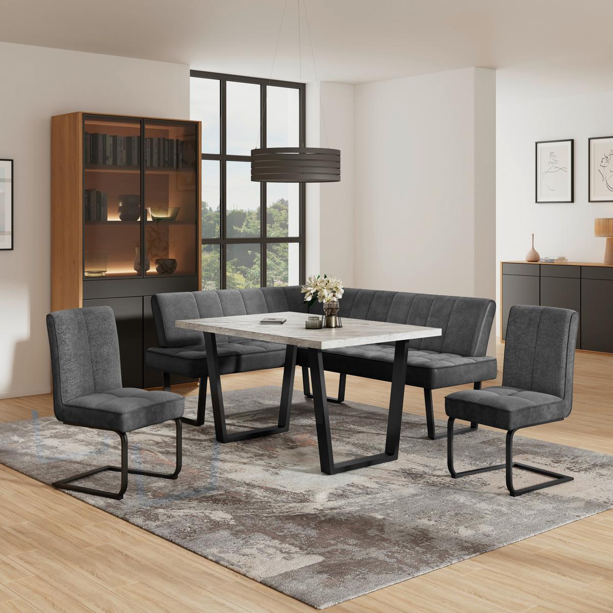 Eckbank Pag - Schwarz/Grau, KONVENTIONELL, Textil/Metall (160/200cm) - MID.YOU