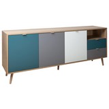 Sideboard B 180cm Cube 56-Trend, Eiche Dekor/Farbig - Eichefarben/Petrol, Trend, Holzwerkstoff (180/71/40cm) - Carryhome