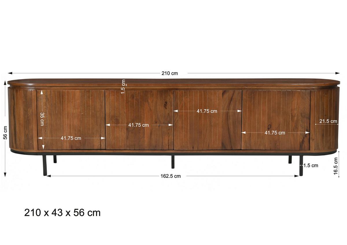 Lowboard Mangoholz/Schwarz B: 210cm - Schwarz/Naturfarben, Design, Holz/Metall (210/56/43cm) - MID.YOU